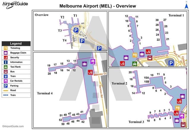 Melbourne luchthaven terminal kaart