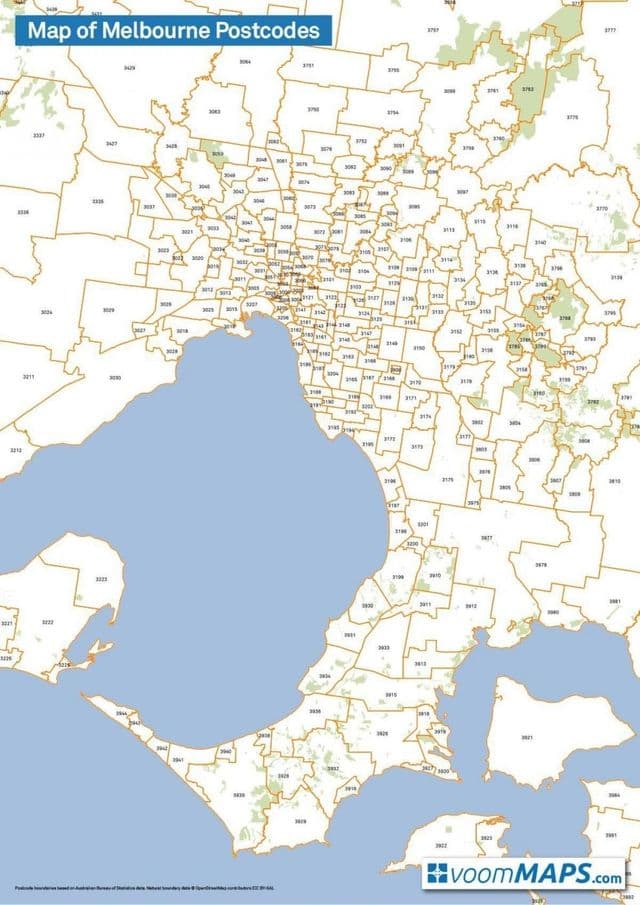 Melbourne postcode kaart