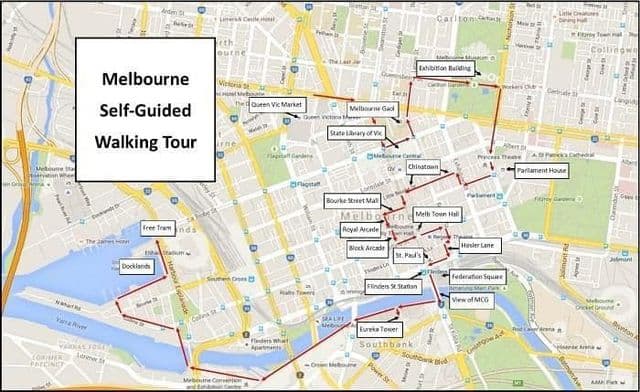 Melbourne wandeltochten kaart
